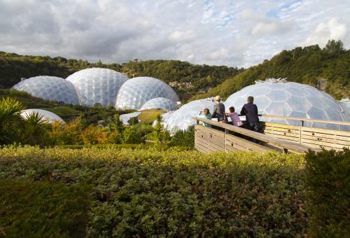 Family looking across Eden Project